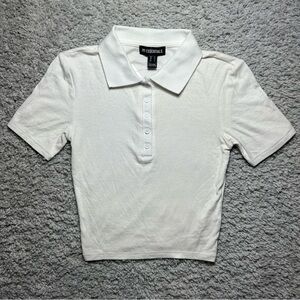 SWS Essentials Top Womens Small Crop Top White Henley Collar Preppy Academia NEW